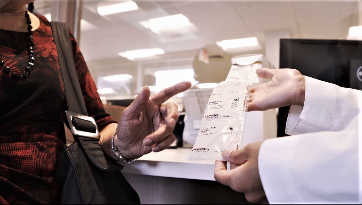 Reviewing strip packaging with a patient