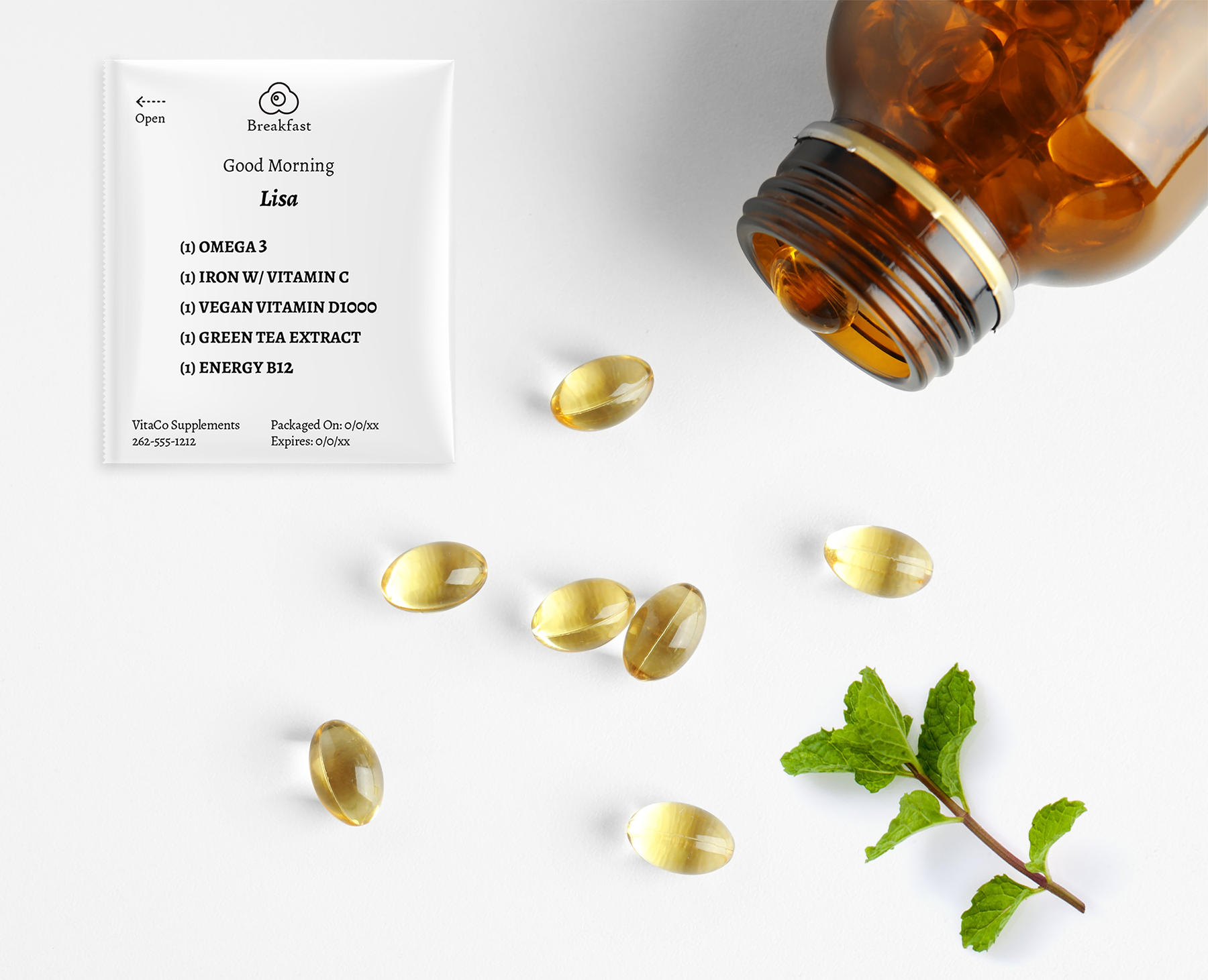 Supplements pouch for a nutraceutical customer